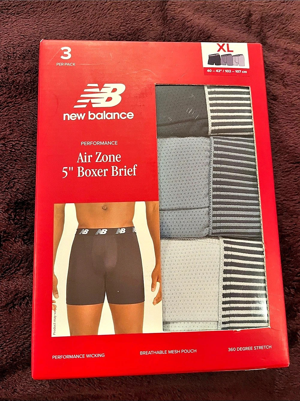 New Balance Air Zone 5" Boxer Brief Performance Boxer Briefs in Black & Gray XL